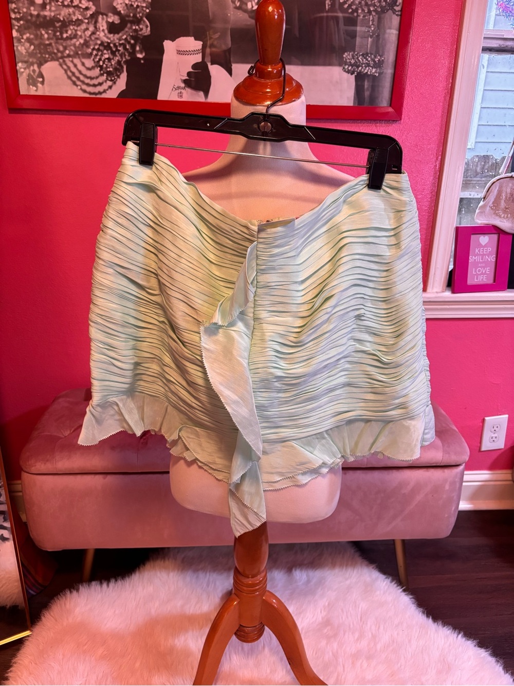 Hansel & Gretel Ruffled Pleated Mini Skirt in Light Mint - Women